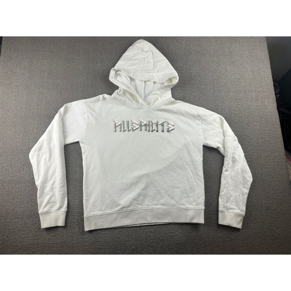 AllSaints Hoodie Women 4 White Regular 3D Logo Graphic Cotton Streetwear Edgy‎